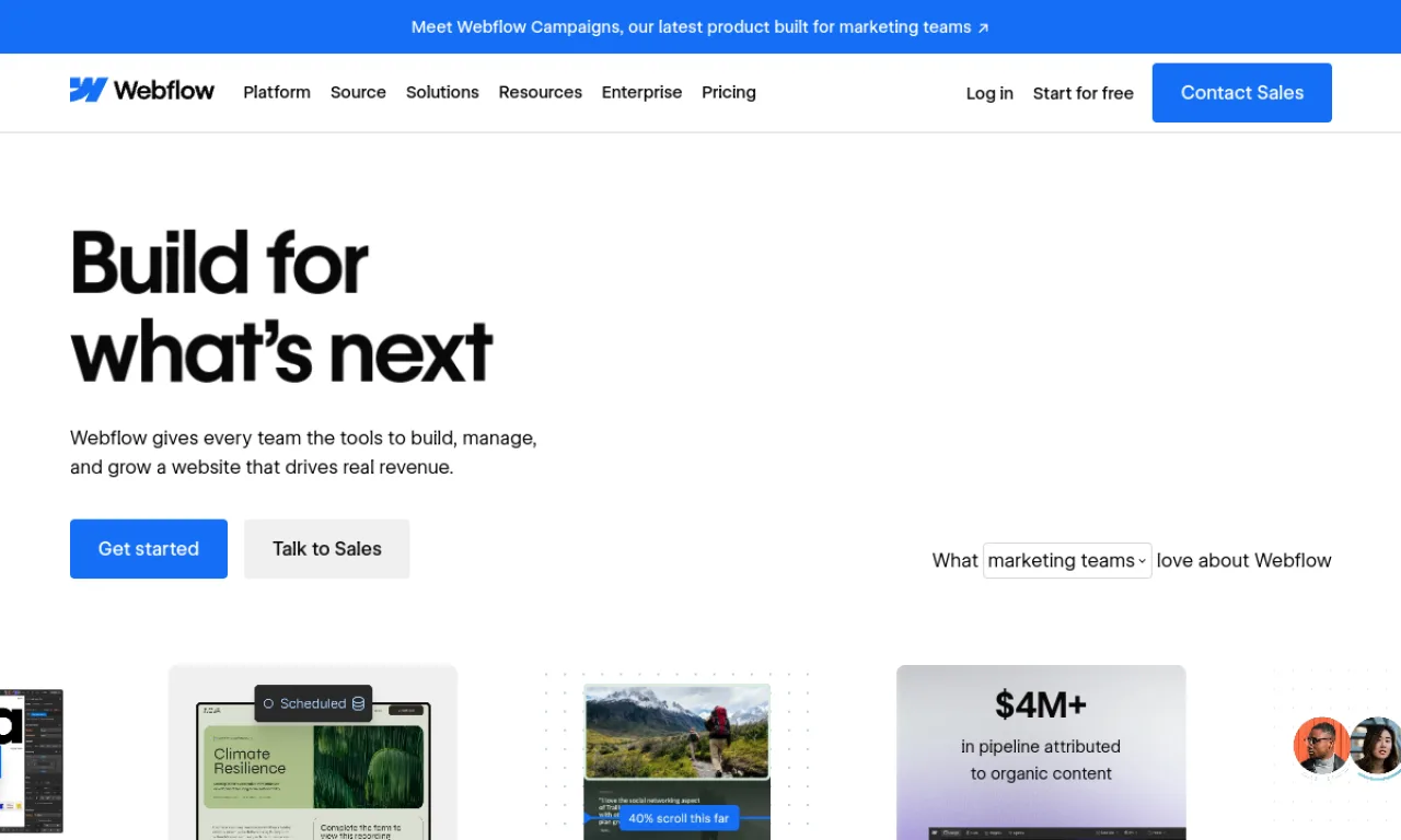 Screenshot of Webflow website