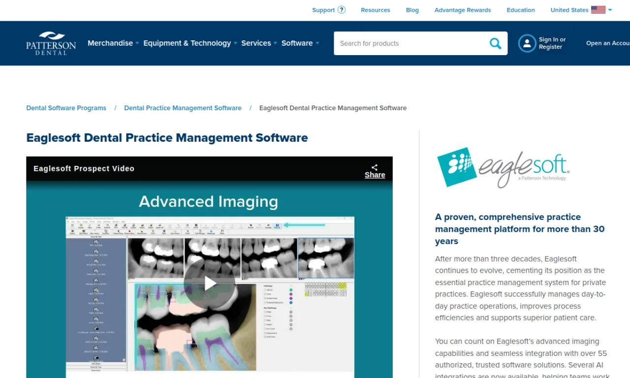 Screenshot of Eaglesoft website