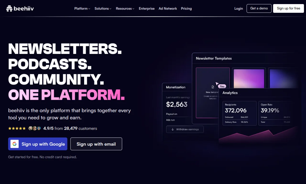 Screenshot of Beehiiv Boosts website