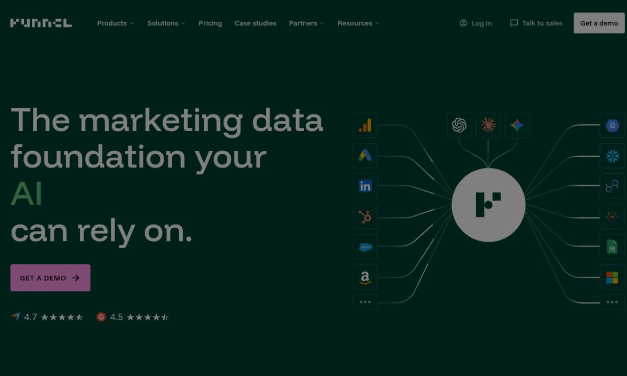 Screenshot of Funnel.io website