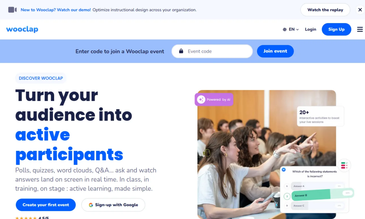 Screenshot of Wooclap website