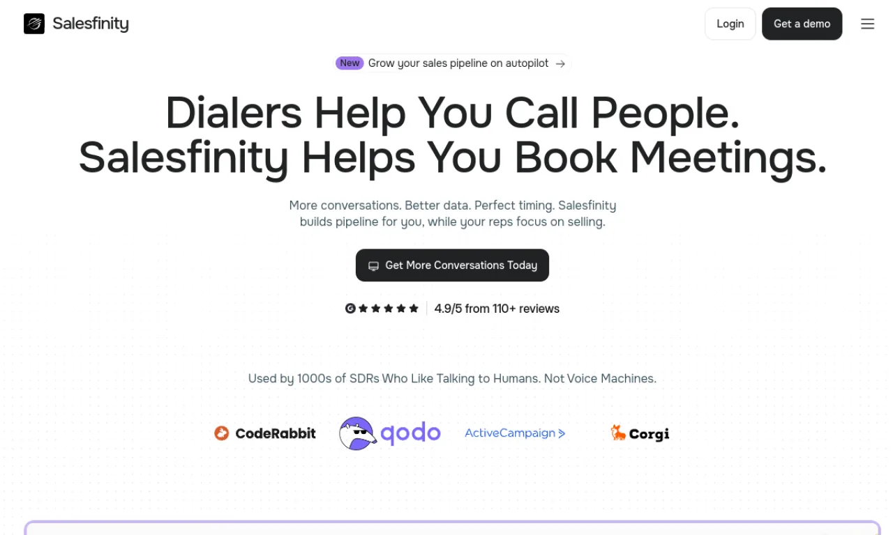 Screenshot of Salesfinity website