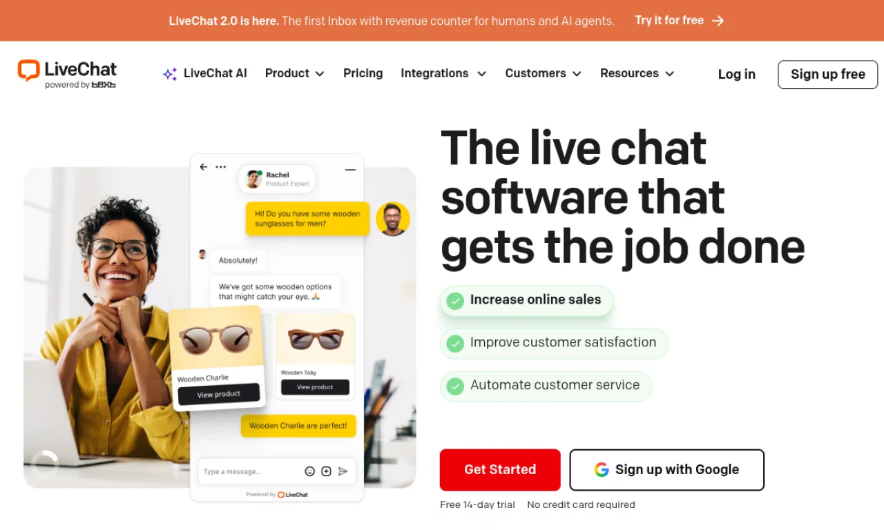 Screenshot of LiveChat Inc website
