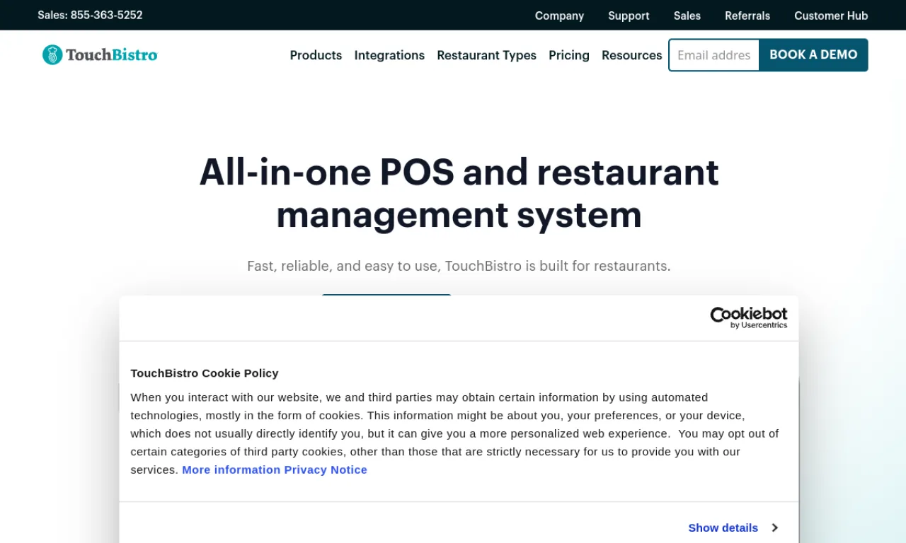 Screenshot of TouchBistro Marketing website