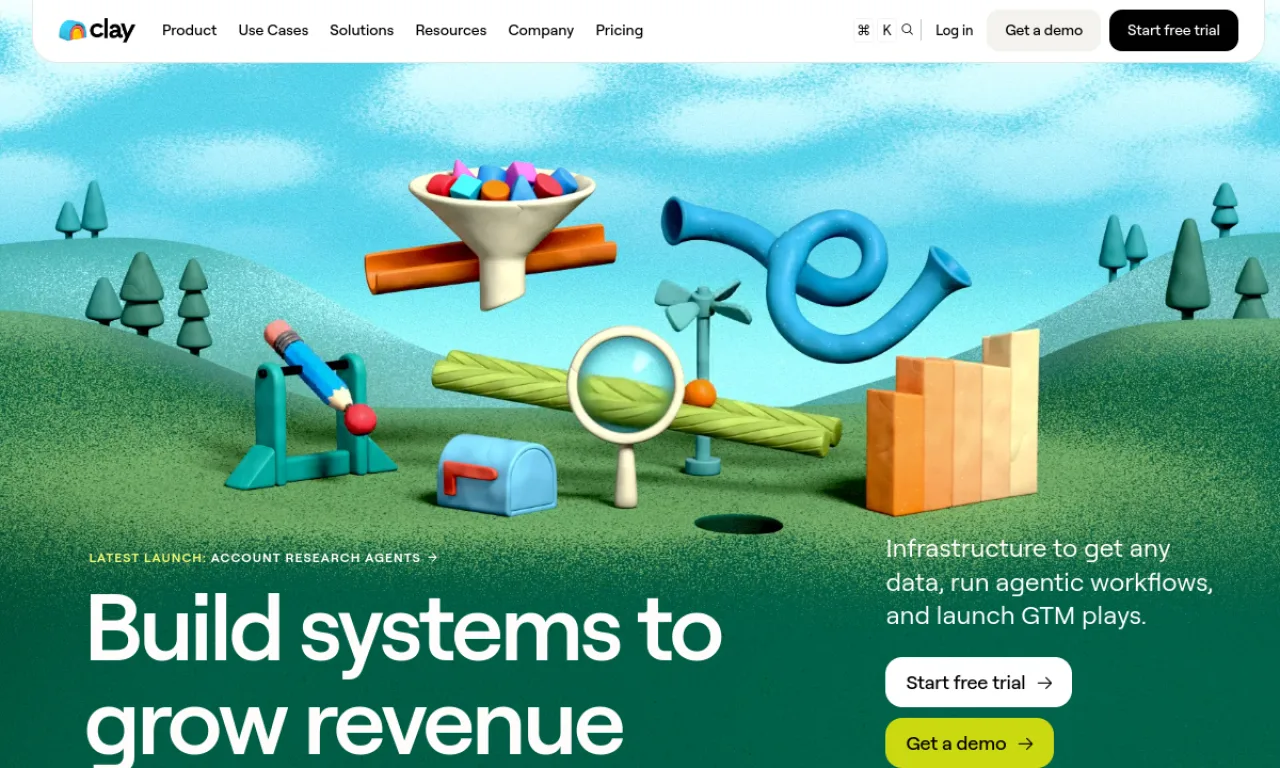 Screenshot of Clay + Claygent flows website