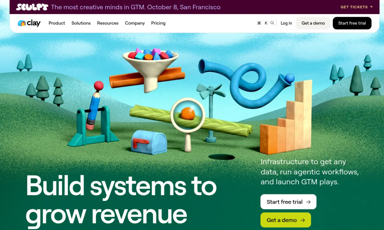 Screenshot of Clay + Claygent flows website