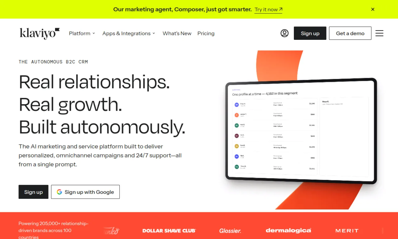 Screenshot of Klaviyo website