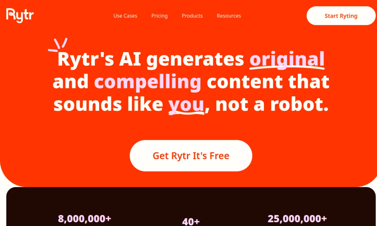 Screenshot of Rytr website