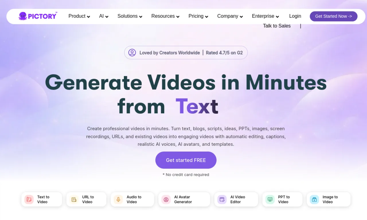 Screenshot of Pictory website