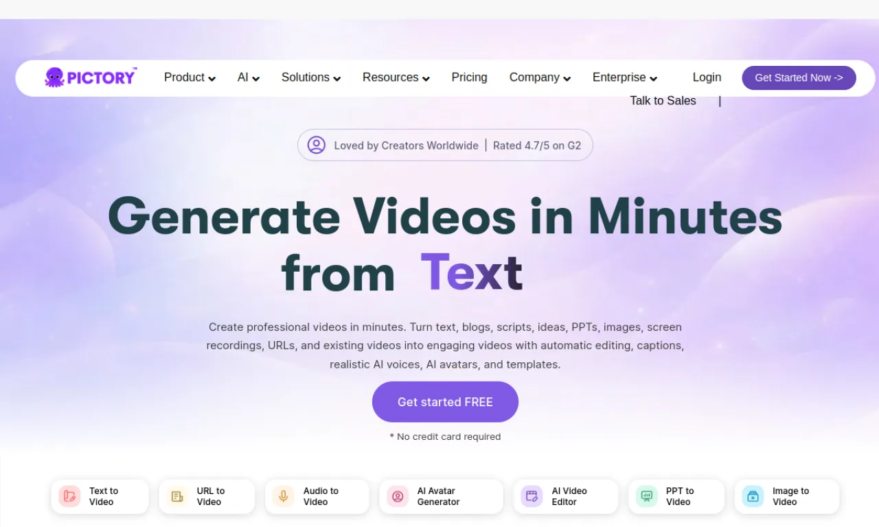 Screenshot of Pictory website