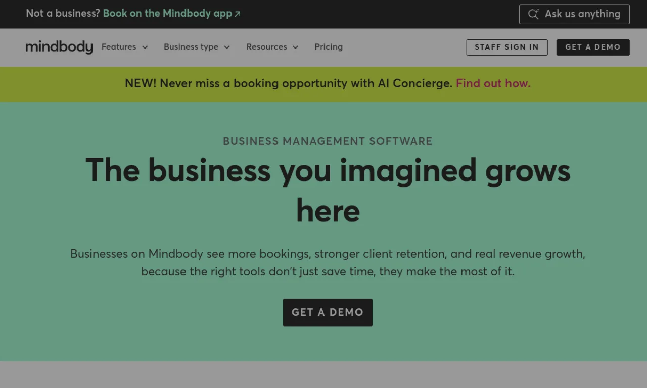 Screenshot of Mindbody Marketing Suite website
