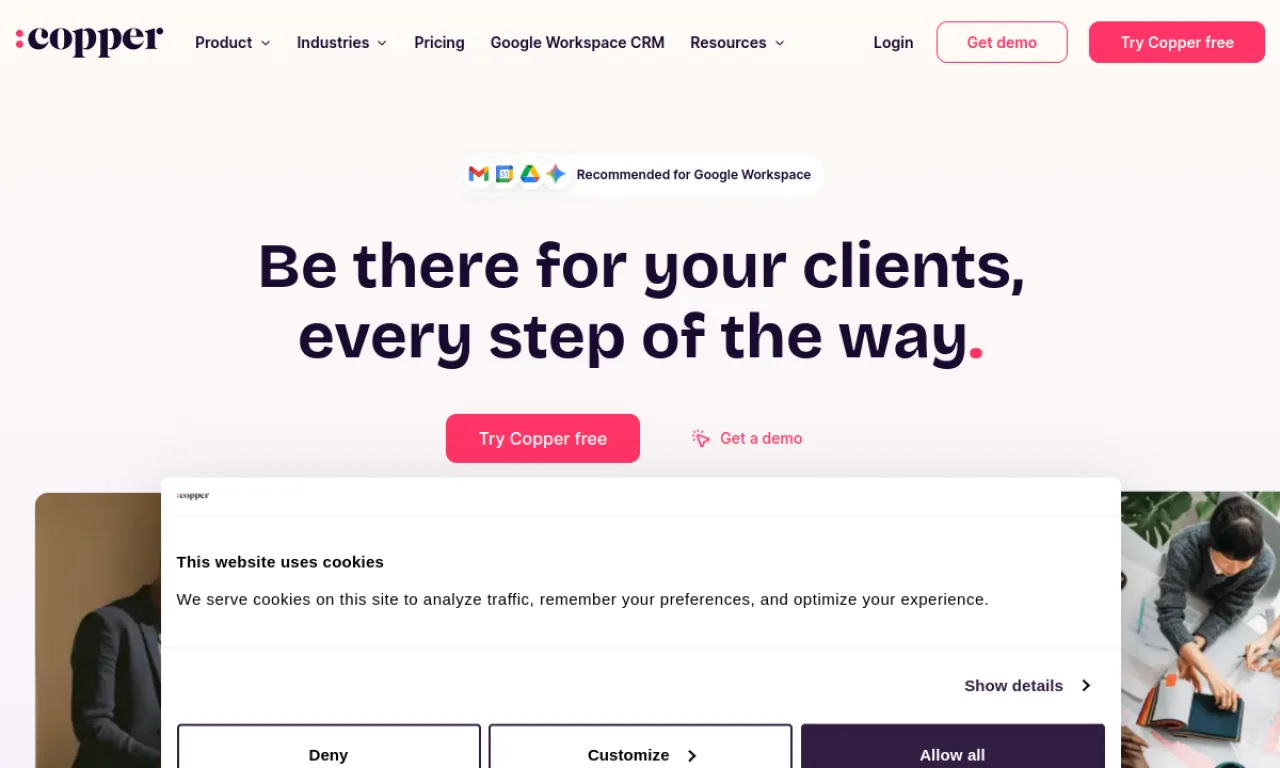 Screenshot of Copper CRM website