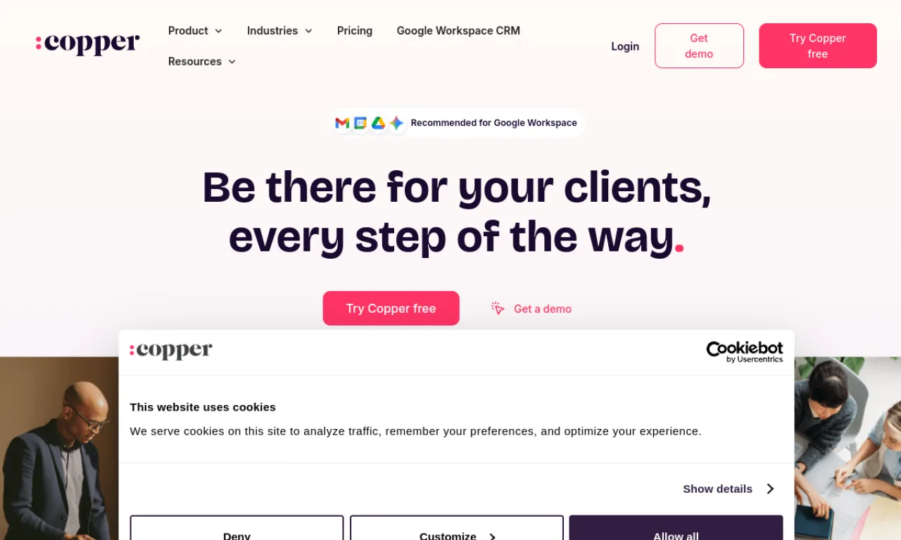 Screenshot of Copper CRM website