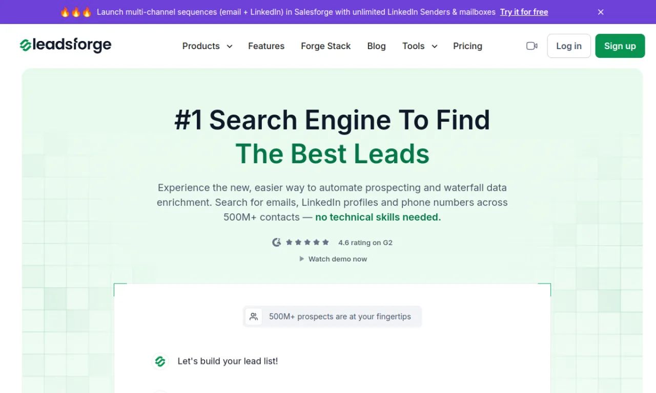 Screenshot of Salesforge Leadsforge website