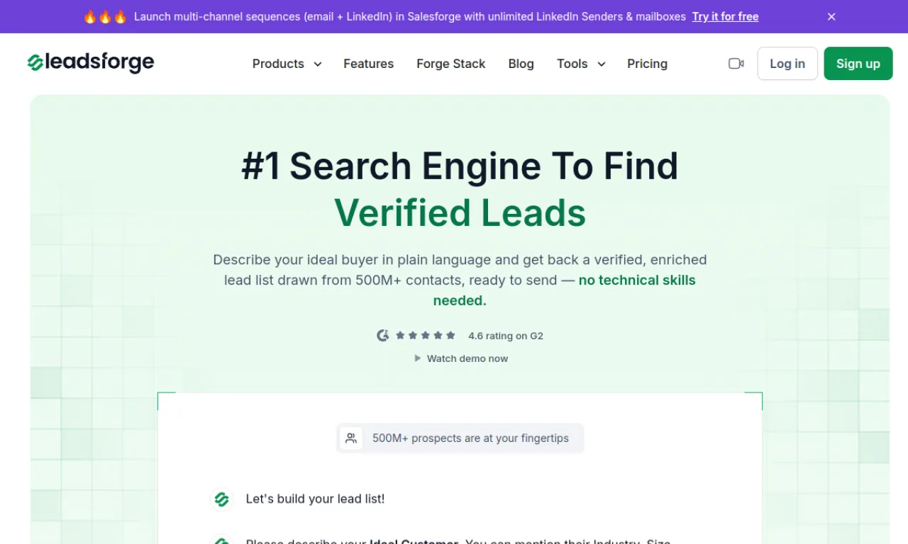 Screenshot of Salesforge Leadsforge website