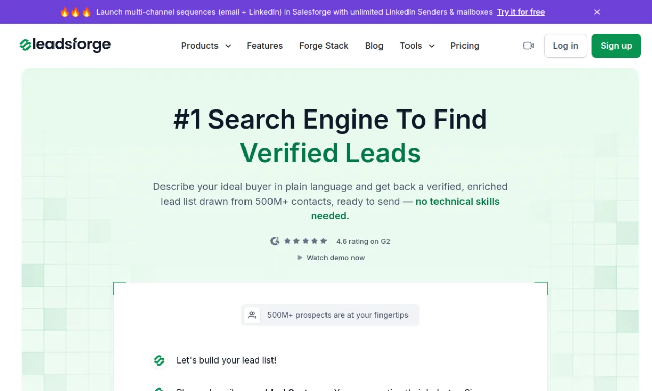 Screenshot of Salesforge Leadsforge website