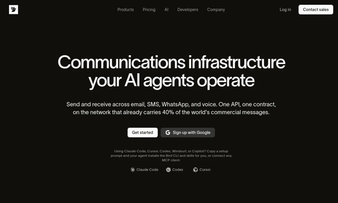 Screenshot of MessageBird/Bird Flows website