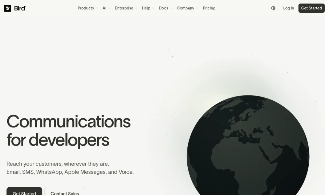 Screenshot of MessageBird/Bird Flows website