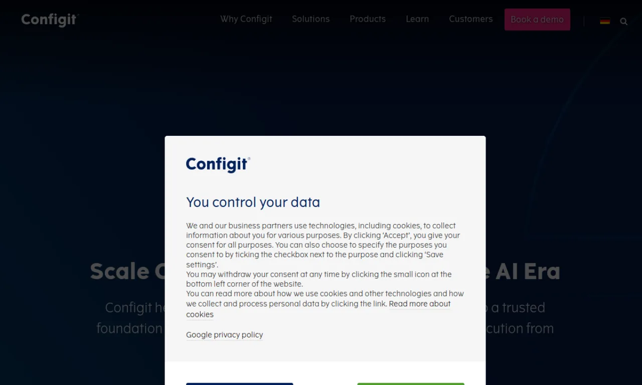 Screenshot of Configit website