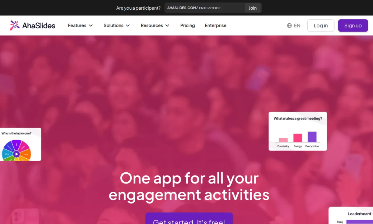 Screenshot of AhaSlides website