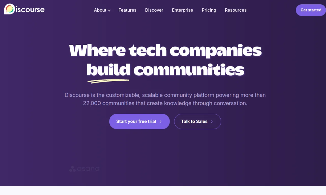 Screenshot of Discourse website