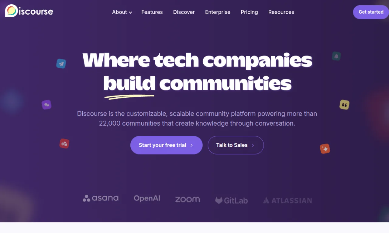 Screenshot of Discourse website