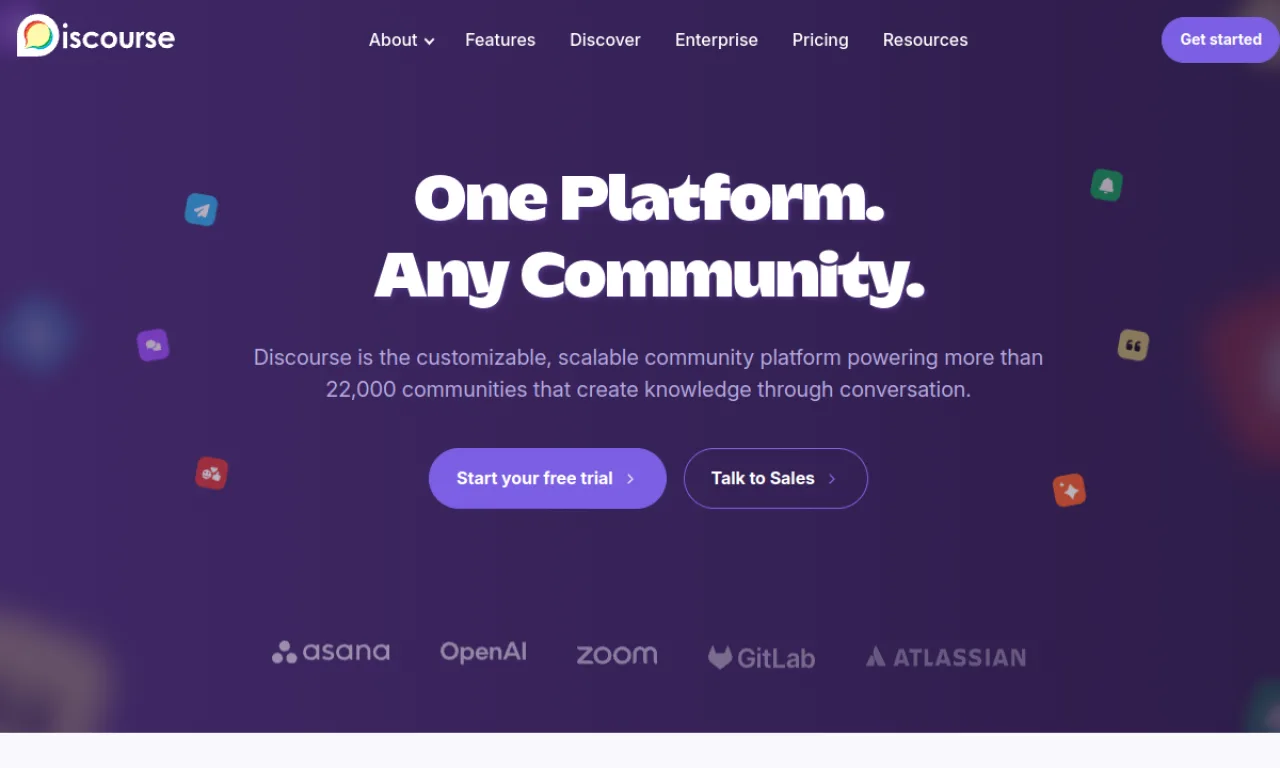 Screenshot of Discourse website