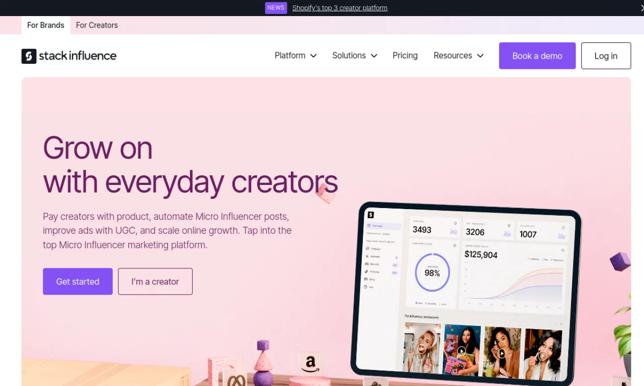 Screenshot of Stack Influence website