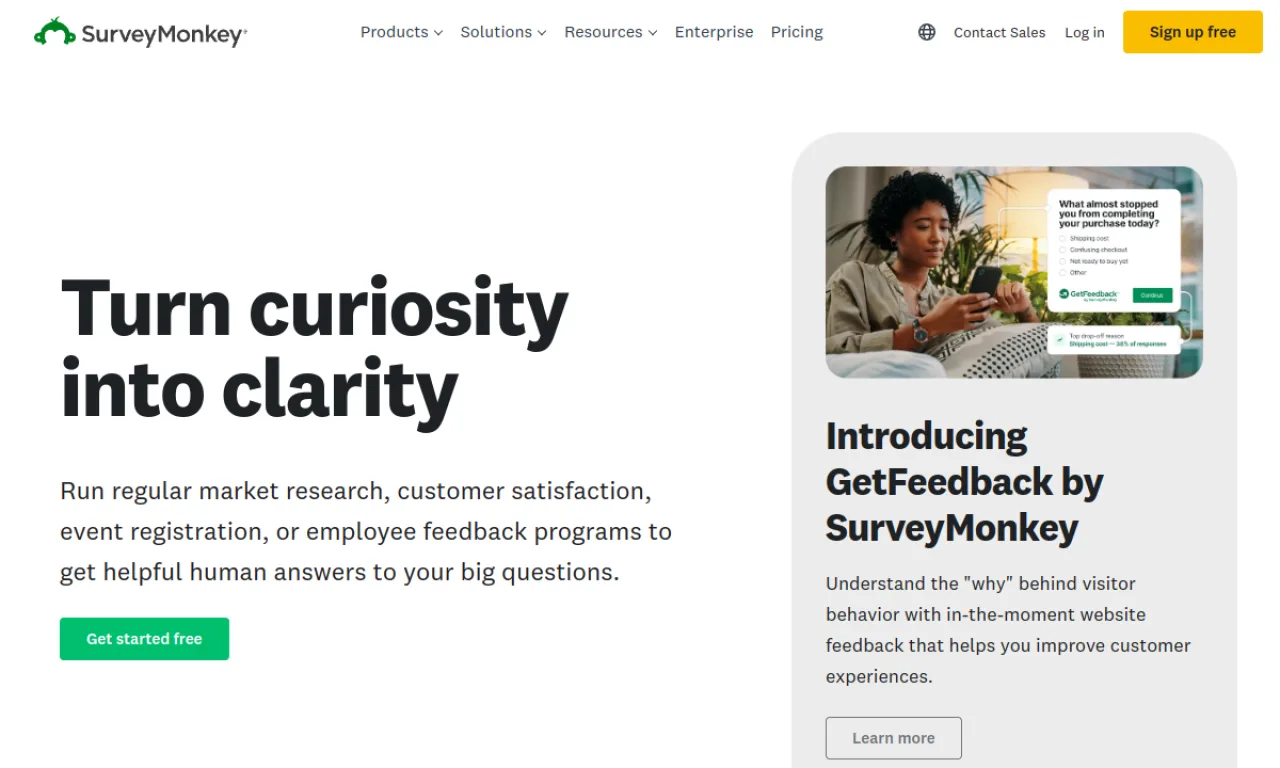 Screenshot of SurveyMonkey website