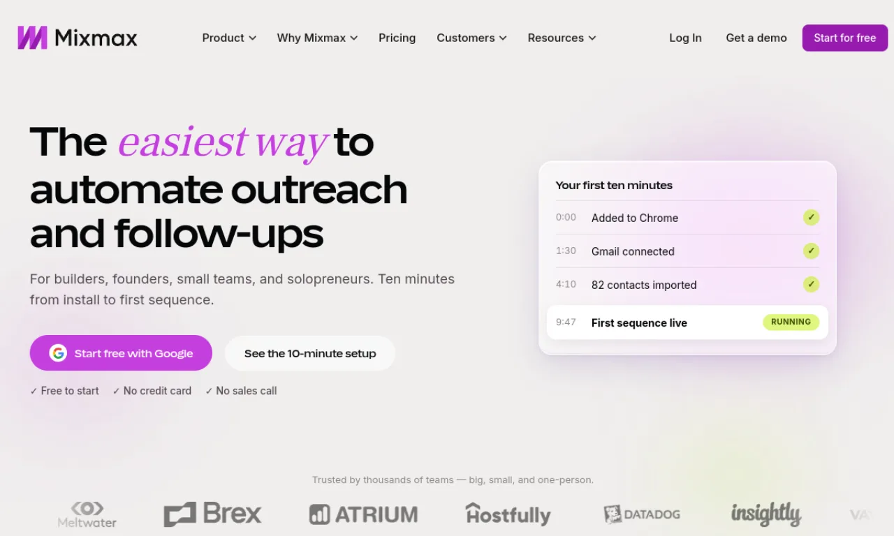 Screenshot of Mixmax website