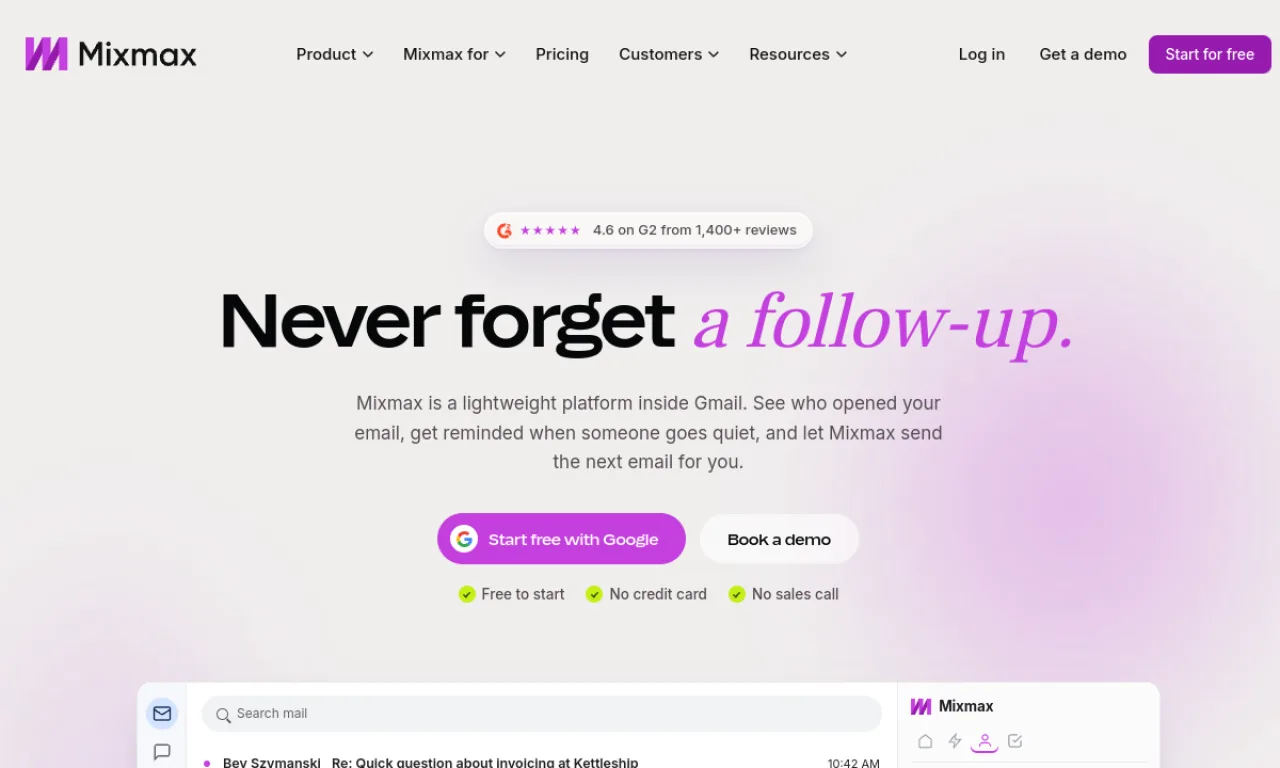 Screenshot of Mixmax website