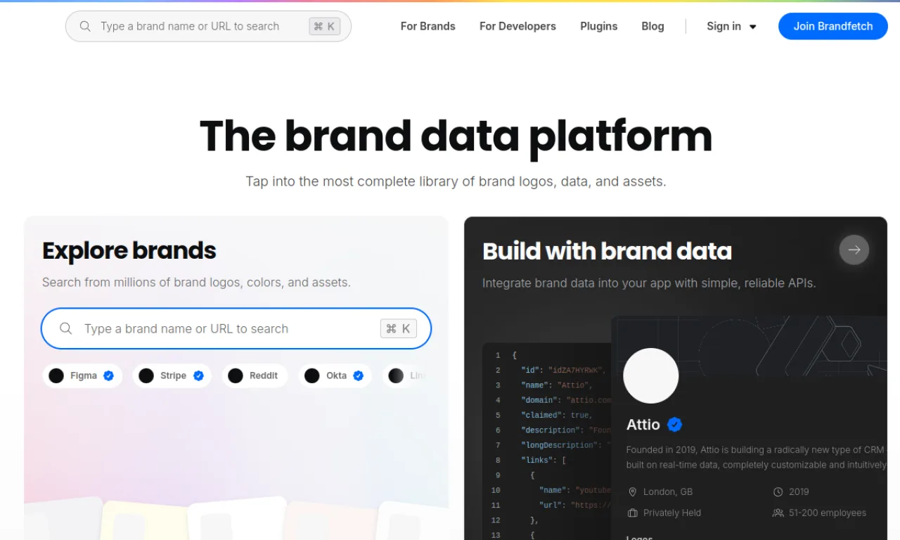Screenshot of Brandfetch website