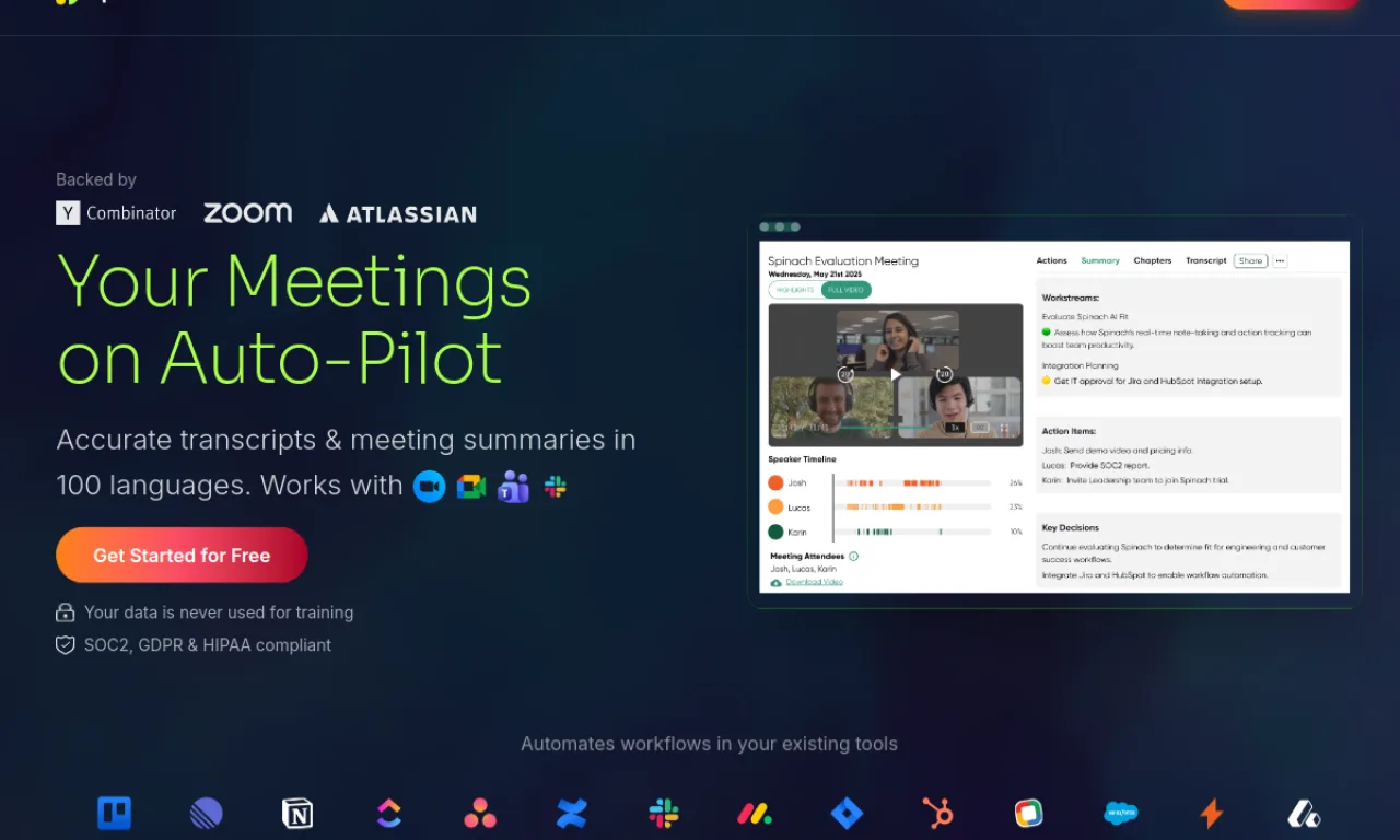 Screenshot of Spinach AI website