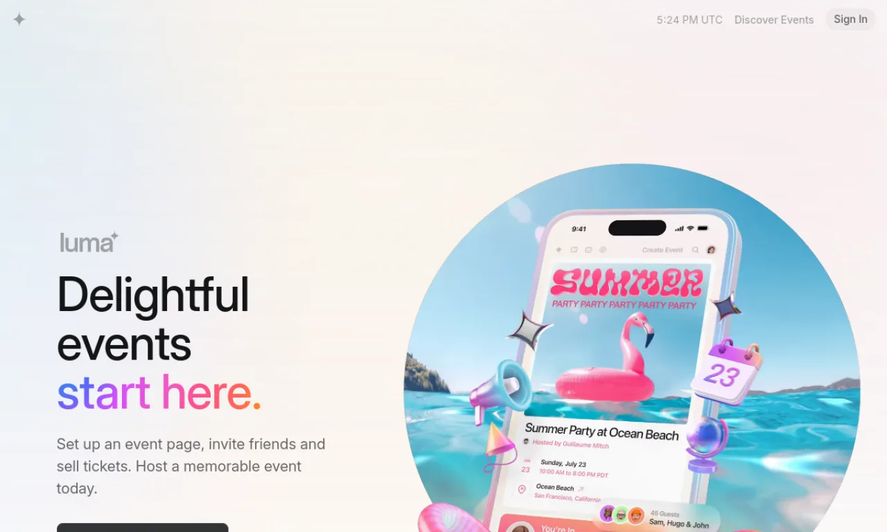 Screenshot of Luma (community) website
