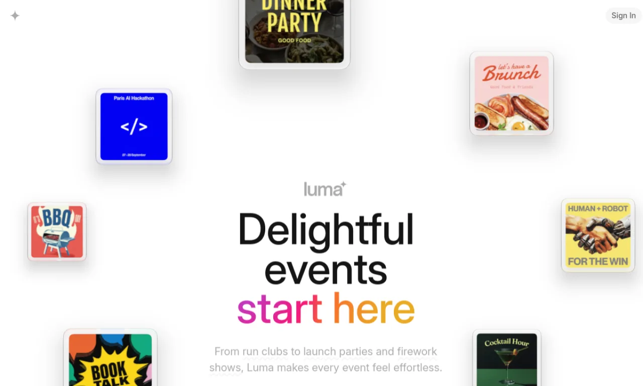Screenshot of Luma (community) website