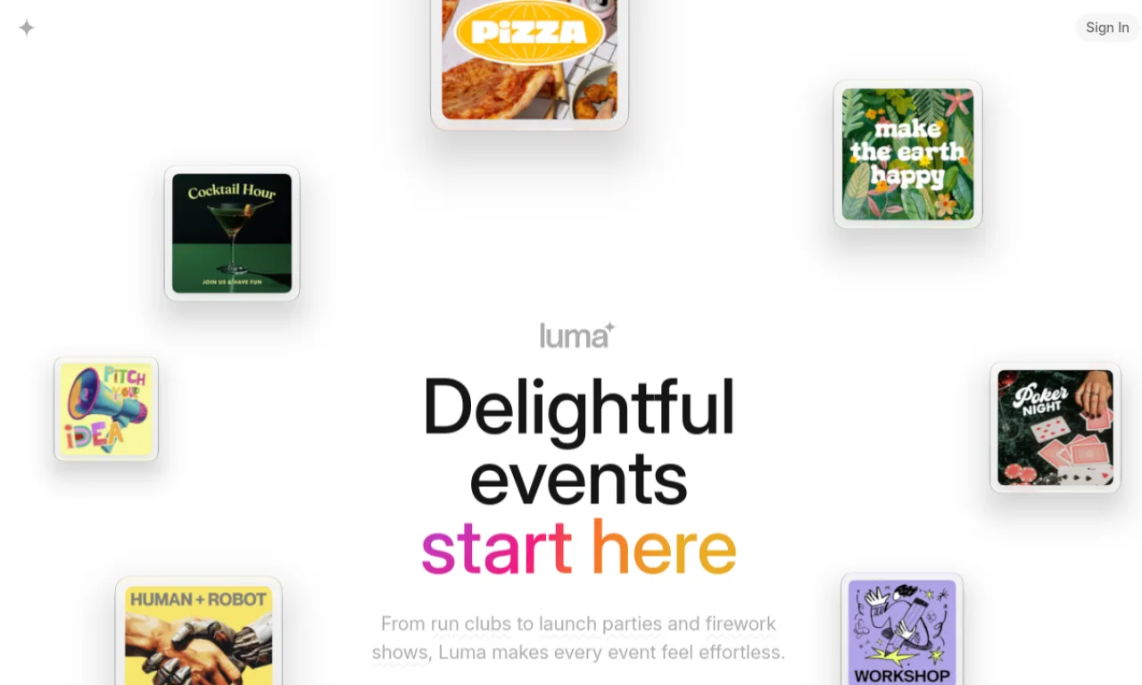 Screenshot of Luma (community) website