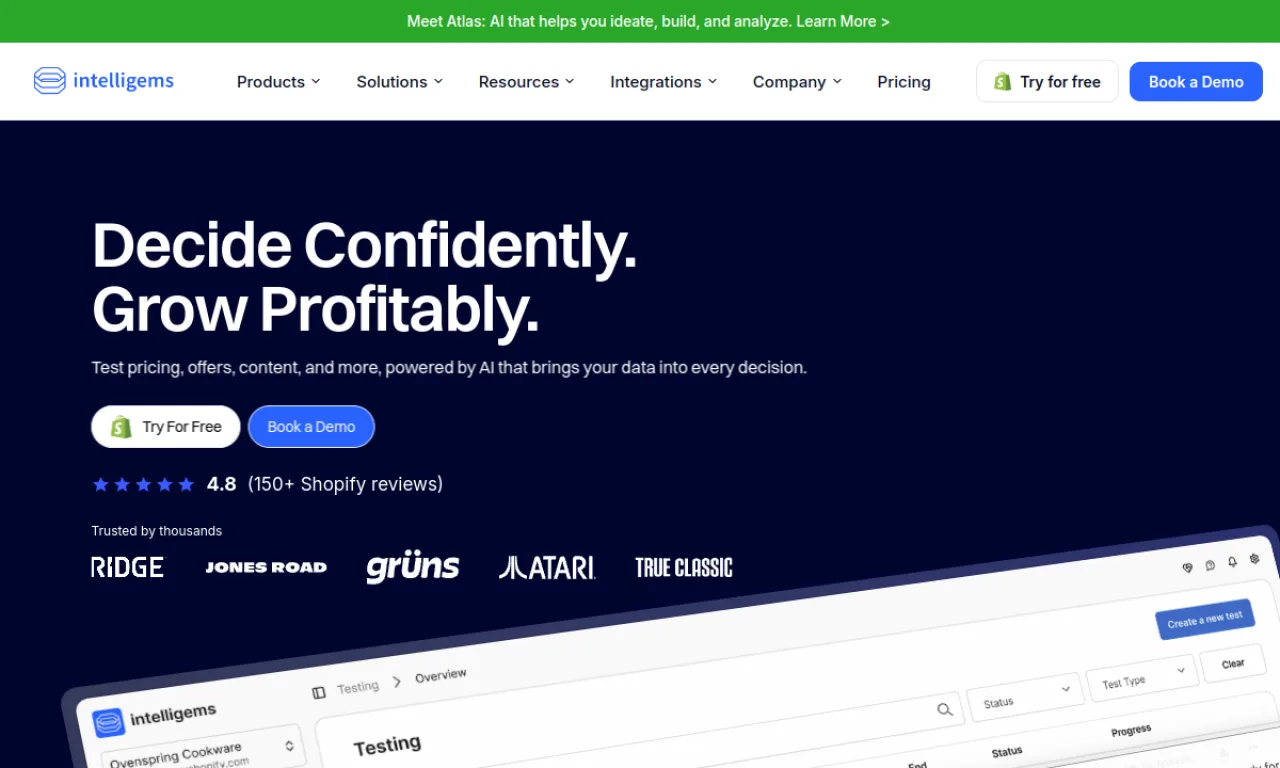 Screenshot of Intelligems website
