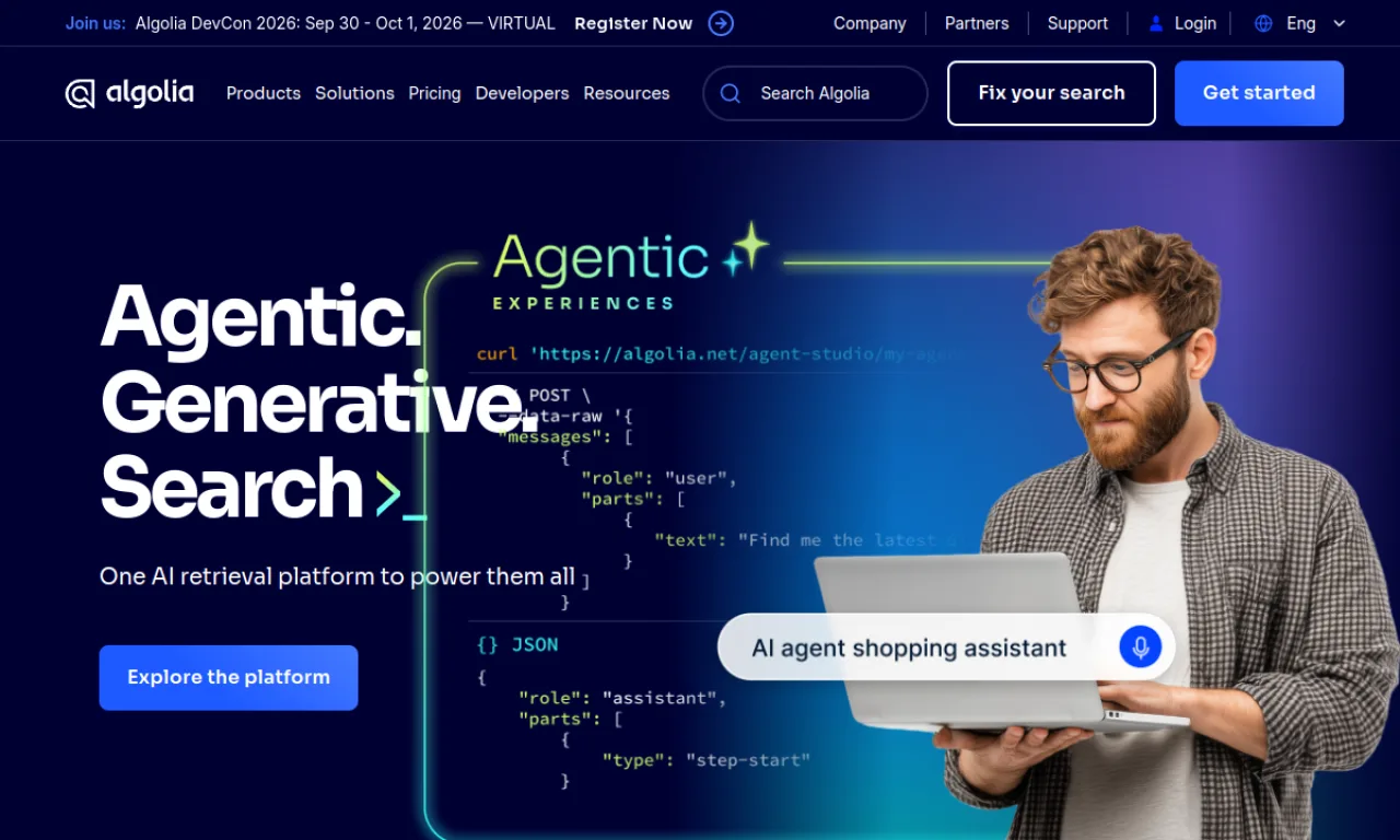 Screenshot of Algolia website
