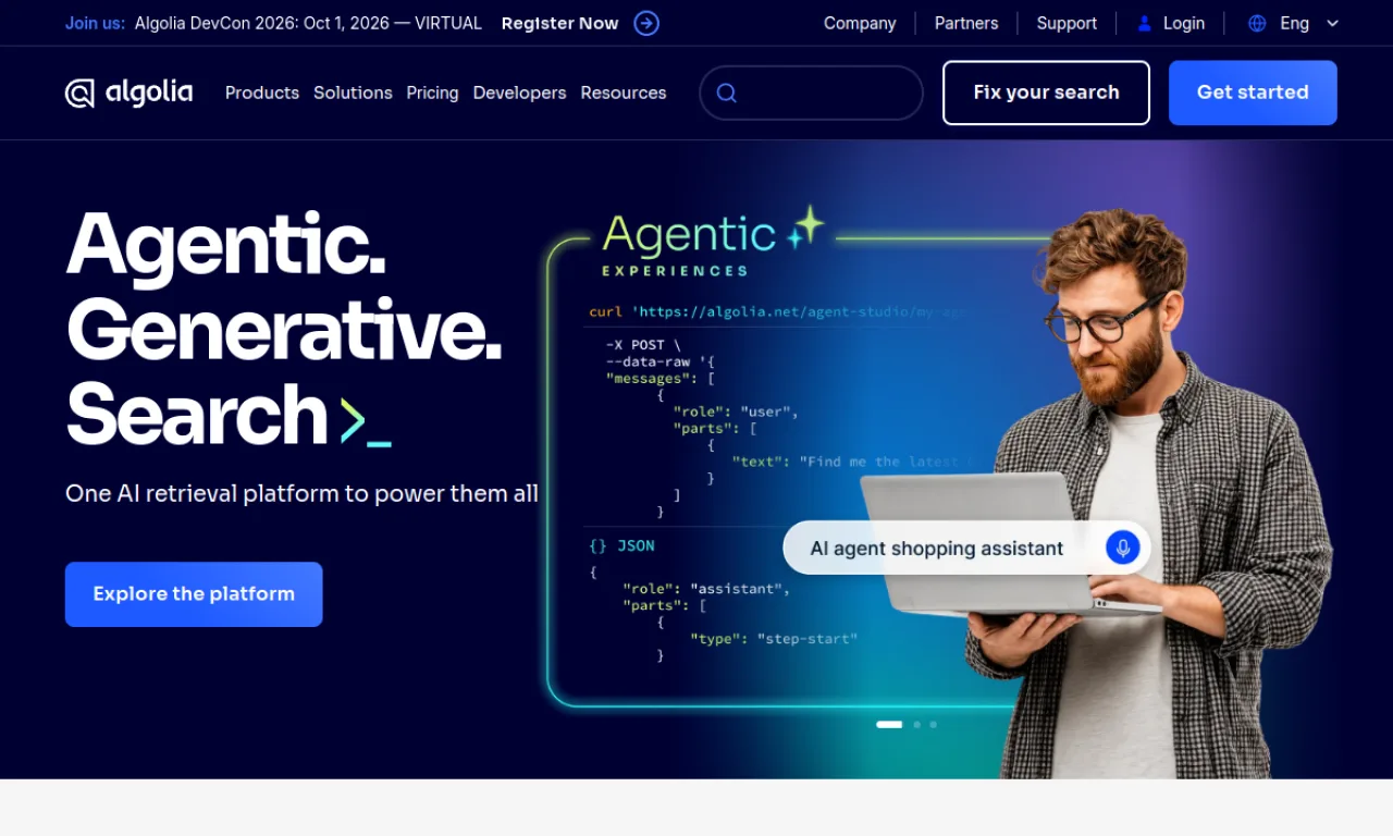 Screenshot of Algolia website