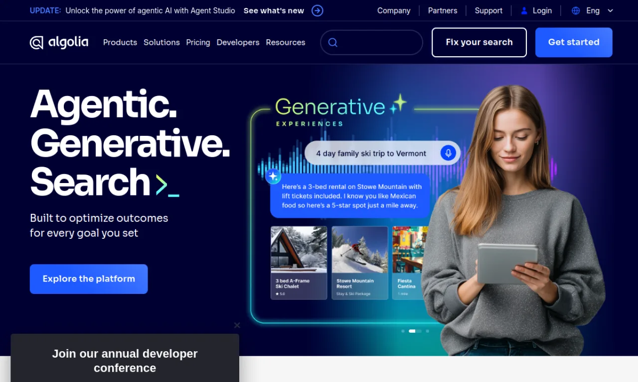 Screenshot of Algolia website