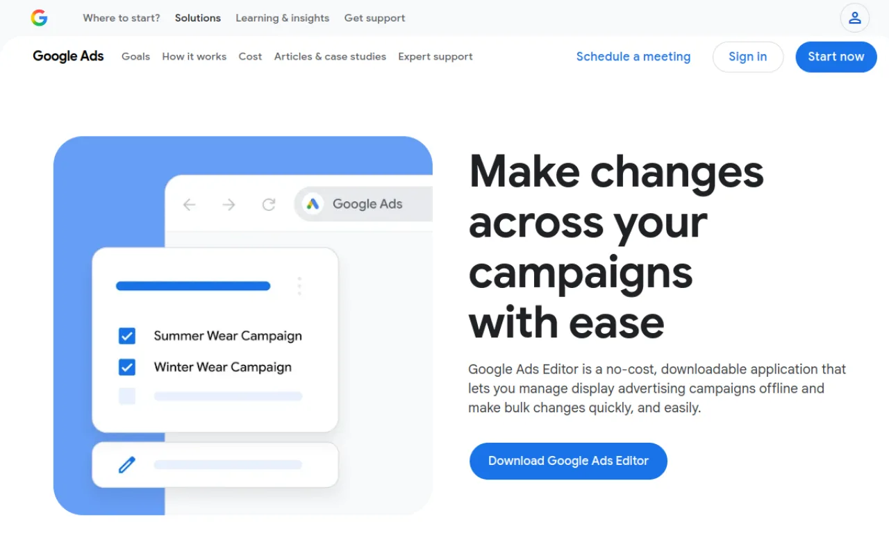 Screenshot of Google Ads Editor website