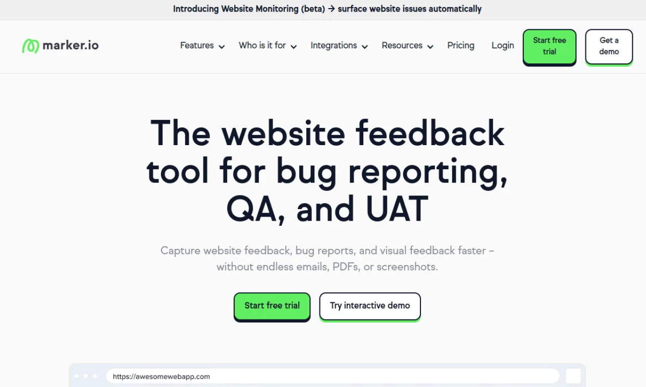 Screenshot of Marker.io website