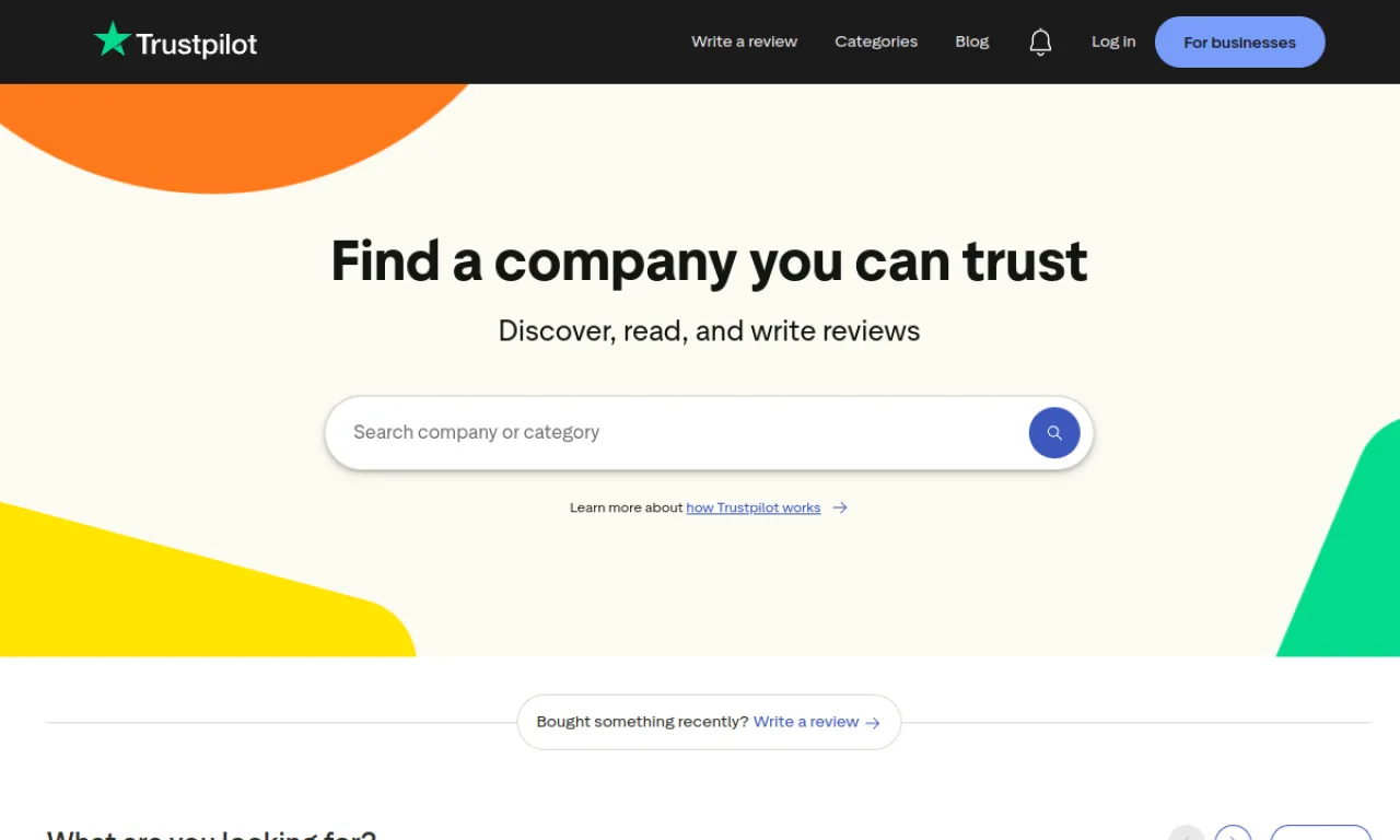 Screenshot of Trustpilot website