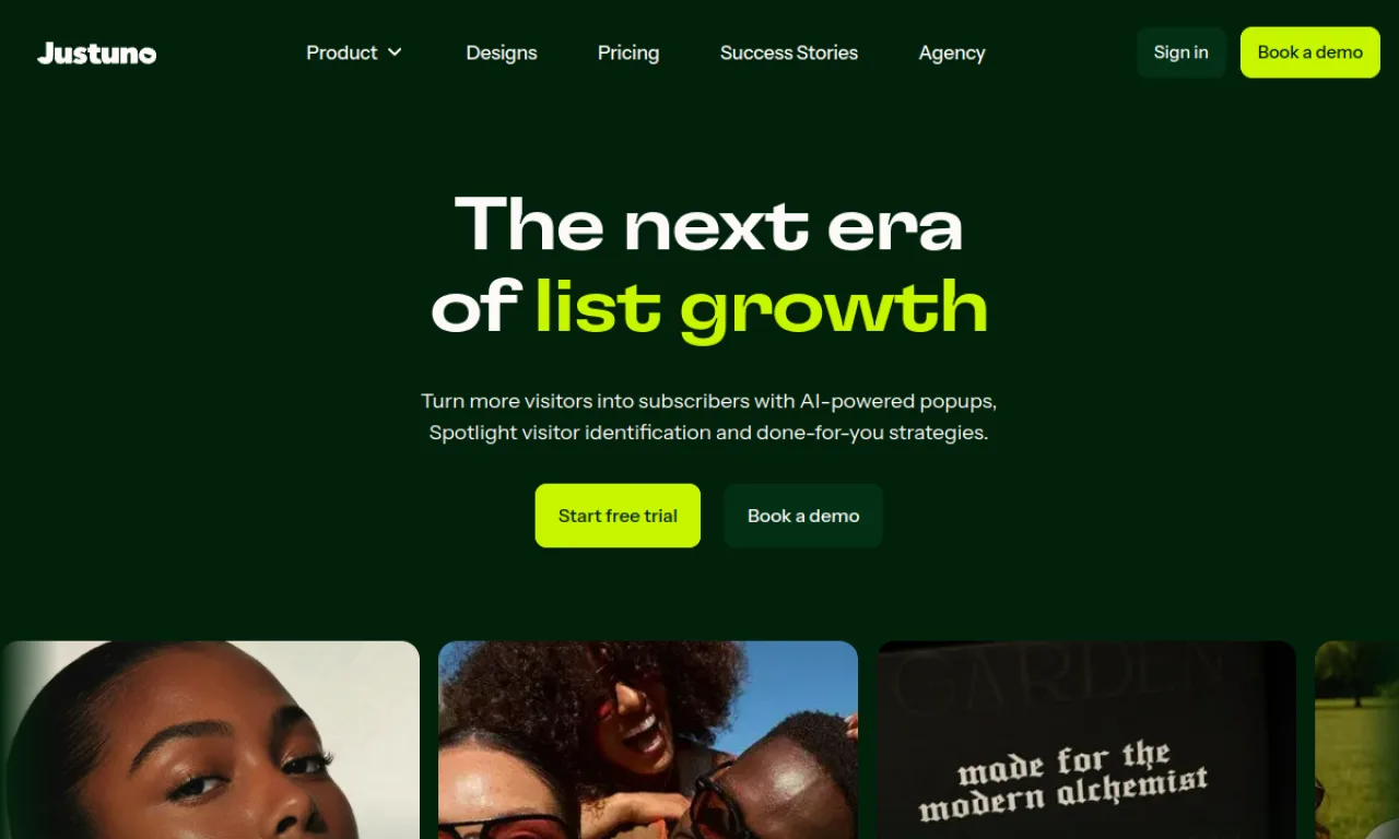 Screenshot of Justuno website