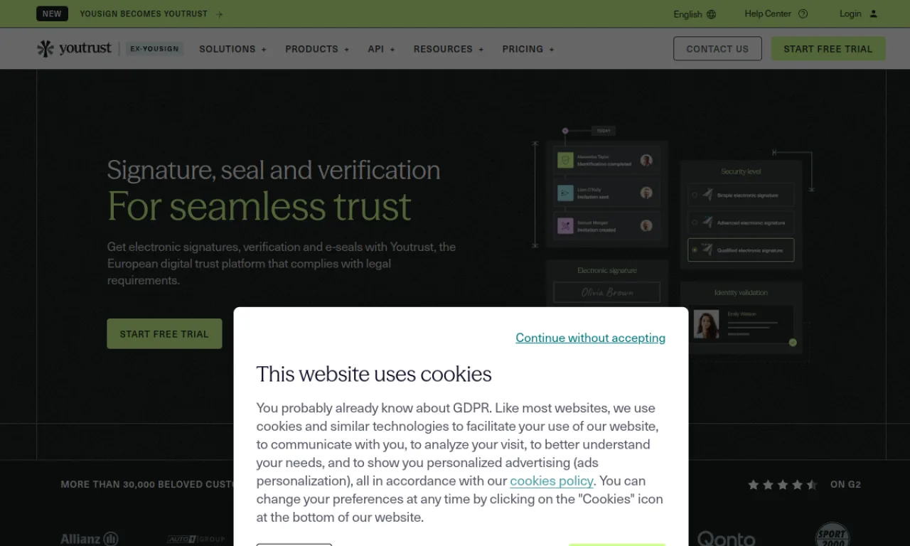 Screenshot of Yousign website