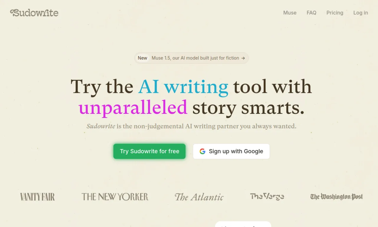 Screenshot of Sudowrite website