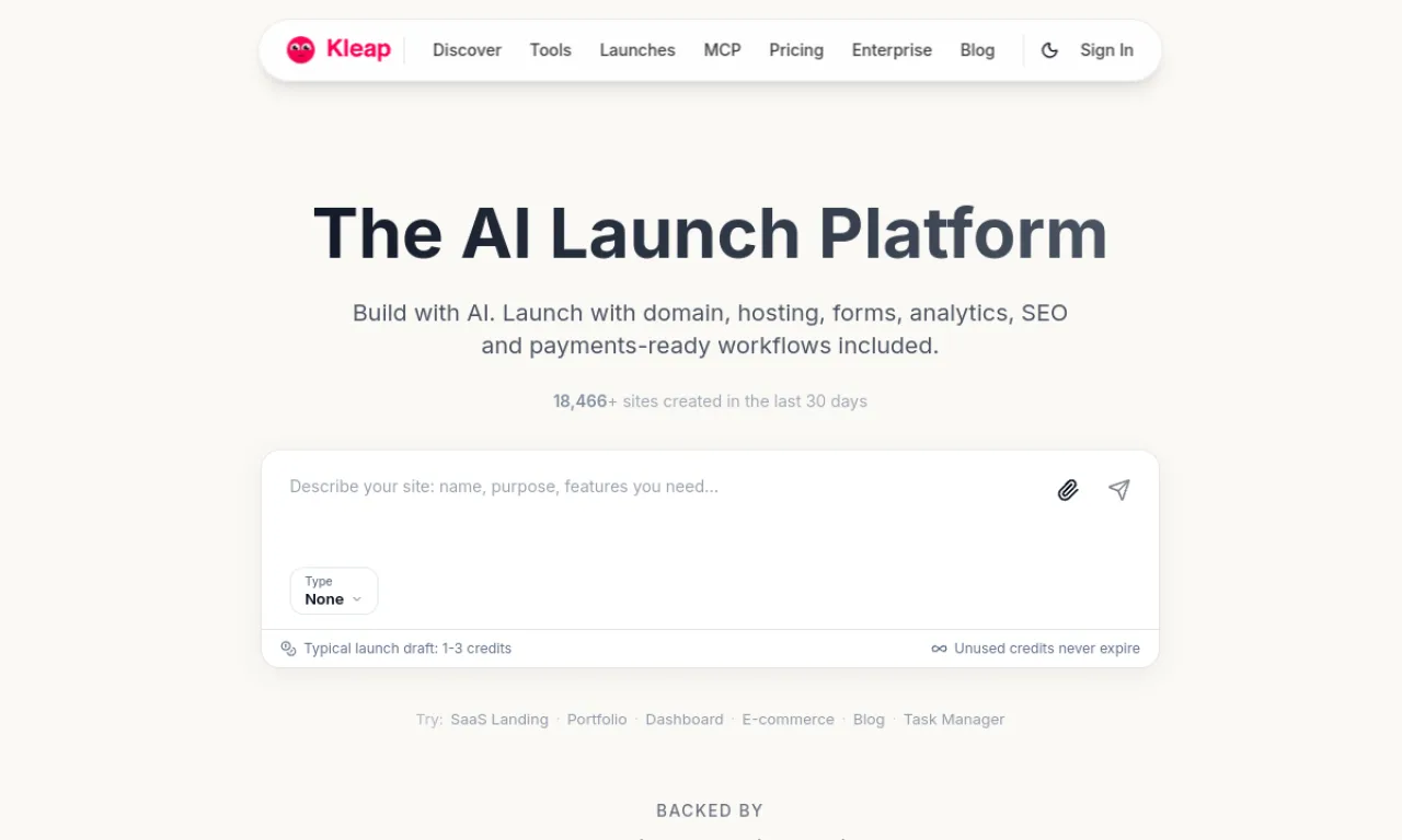 Screenshot of Kleap website
