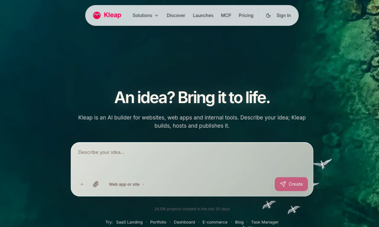 Screenshot of Kleap website