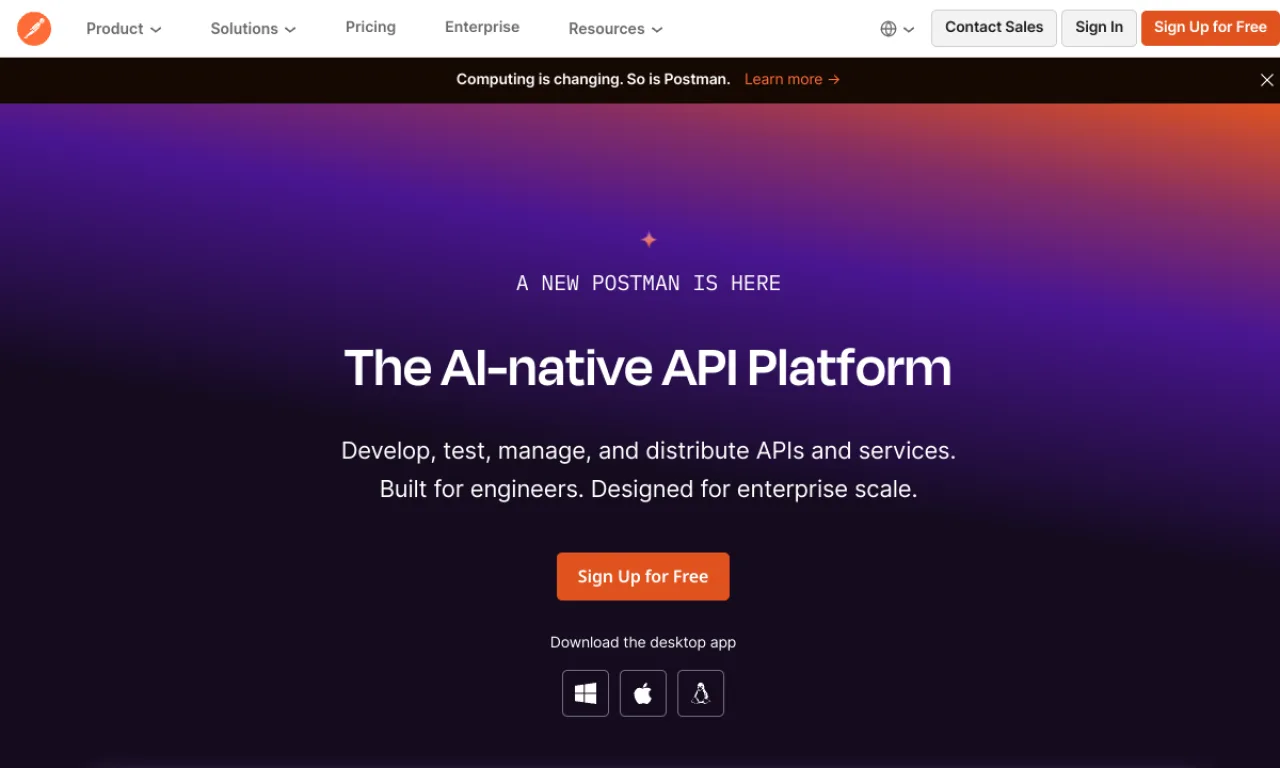 Screenshot of Postman website