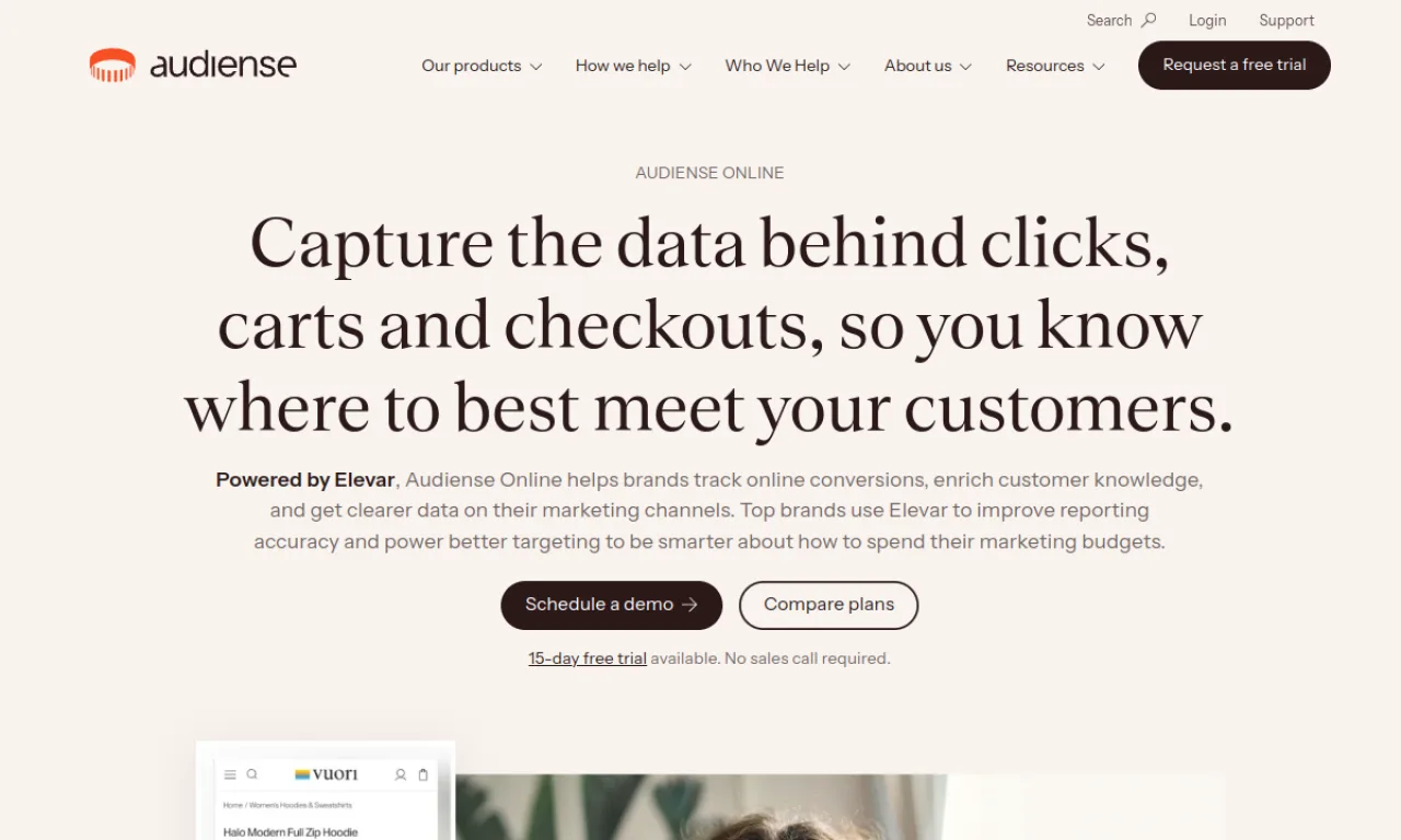 Screenshot of Elevar website